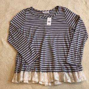 NWT! Peach Love Women’s Striped Blue & White Shirt